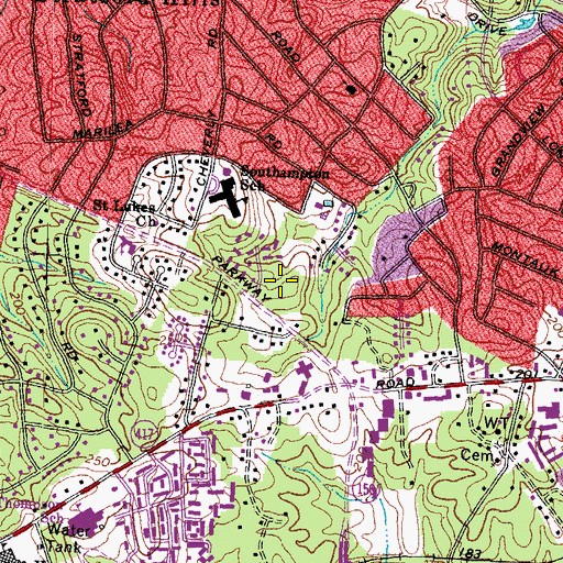 Topographic Map of Southhampton Hills, VA