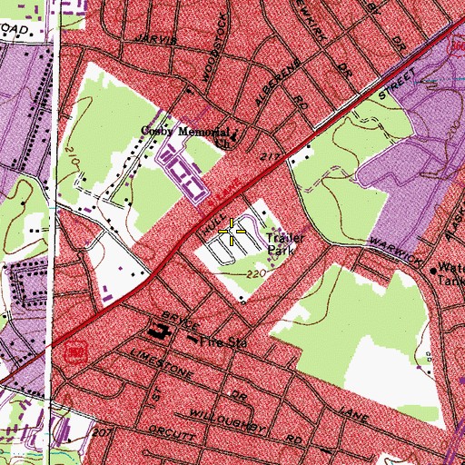 Topographic Map of Warwick Mobile Home Park, VA