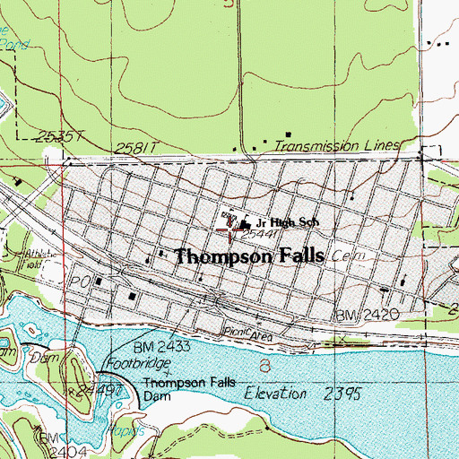 Topographic Map of Thompson Falls Junior High School, MT
