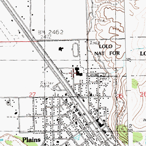 Topographic Map of Plains Public Schools, MT