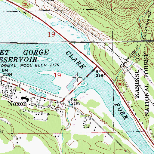 Topographic Map of Noxon Bridge, MT