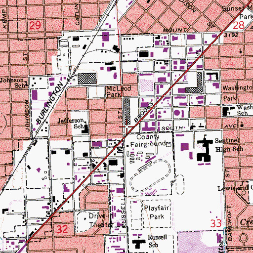 Topographic Map of Memorial Rose Garden, MT