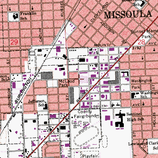 Topographic Map of Missoula Post Office, MT