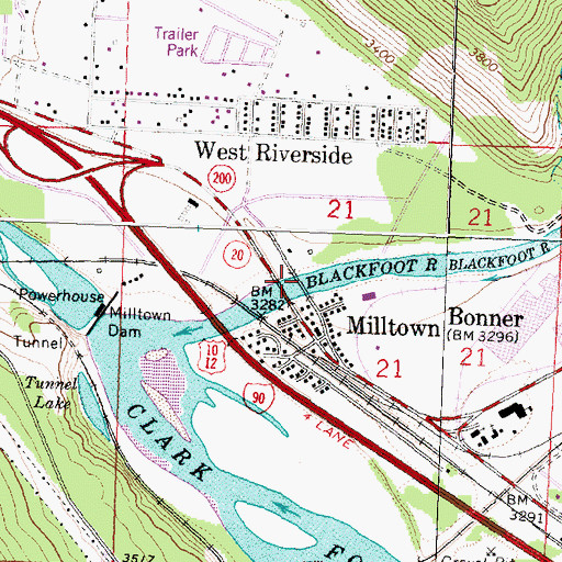 Topographic Map of Blackfoot River Bridge, MT