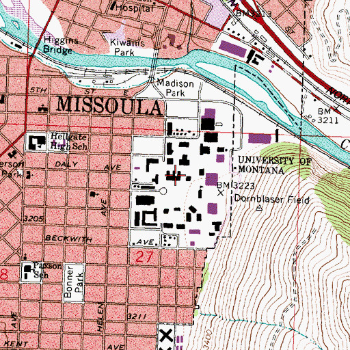 Topographic Map of Jeannette Rankin Hall, MT