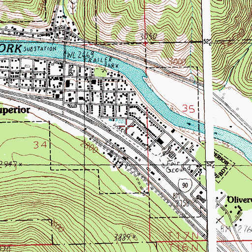 Topographic Map of Superior Baptist Church, MT