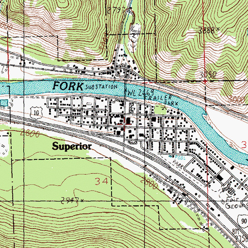 Topographic Map of Superior Post Office, MT