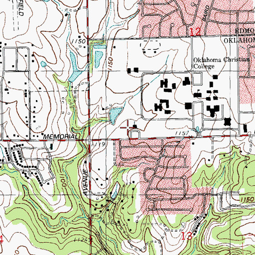 Topographic Map of Memorial Road Church of Christ, OK