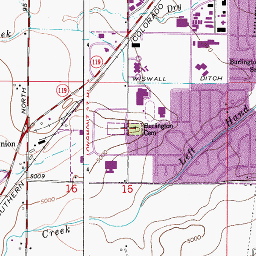 Topographic Map of Burlington Cemetery, CO