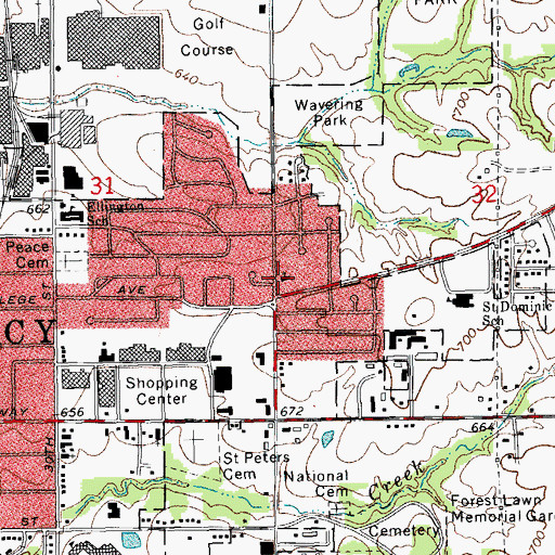 Topographic Map of Columbus Road Baptist Church, IL
