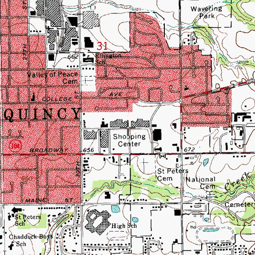 Topographic Map of Quincy Mall Shopping Center, IL
