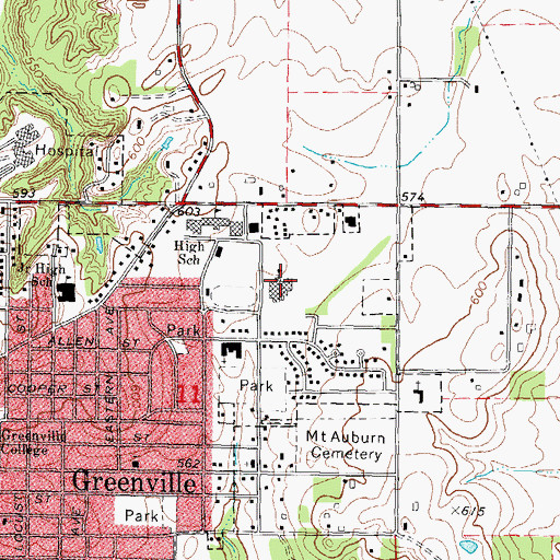Topographic Map of Greenville Elementary School, IL