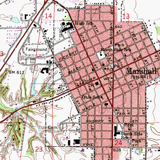 Topographic Map of Marshall Full Gospel Church, IL