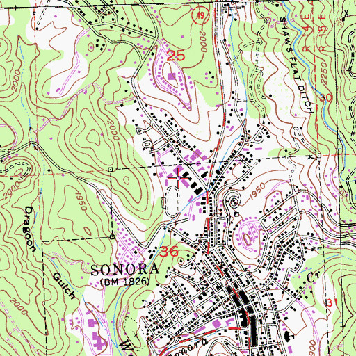 Topographic Map of Sonora High School, CA