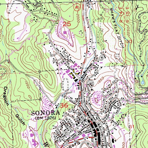 Topographic Map of Sonora High School, CA