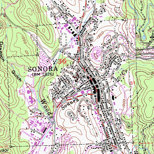 Topographic Map of Tuolumne County Law Library, CA