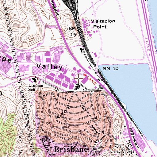 Topographic Map of Brisbane Village Shopping Center, CA