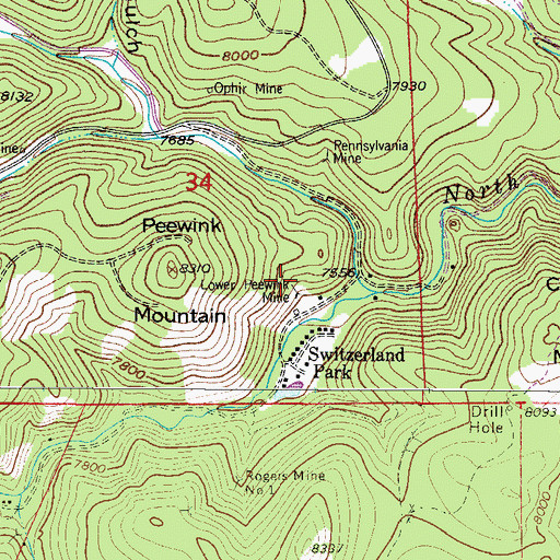 Topographic Map of Lower Peewink Mine, CO