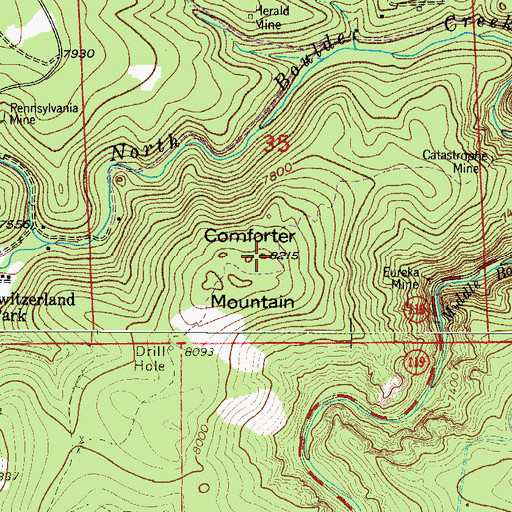 Topographic Map of Comforter Mountain, CO