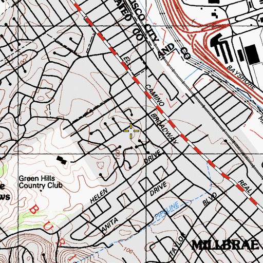 Topographic Map of Green Hills Park, CA