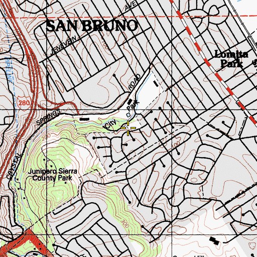 Topographic Map of Saint Andrews Episcopal Church of Millbrae-San Bruno, CA