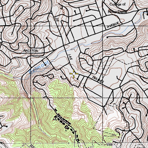 Topographic Map of Belmont Branch San Mateo County Library, CA