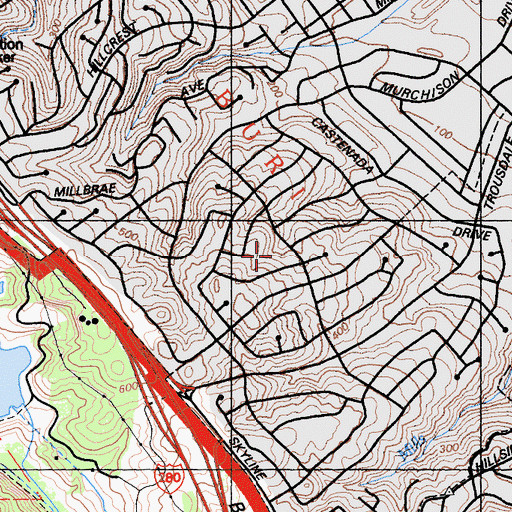 Topographic Map of Mills Estate Park, CA