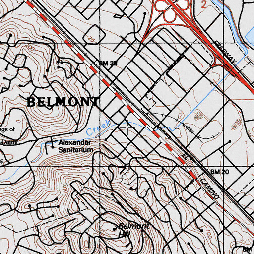 Topographic Map of Belmont City Hall, CA