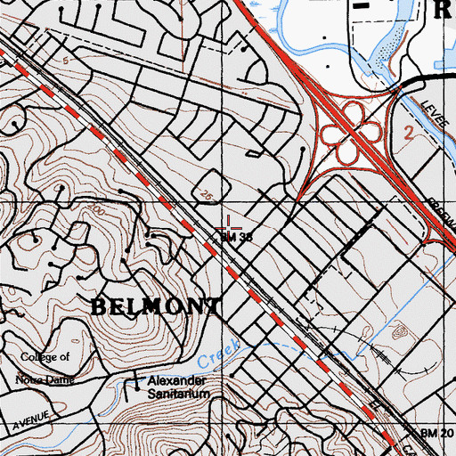 Topographic Map of Belmont Post Office, CA