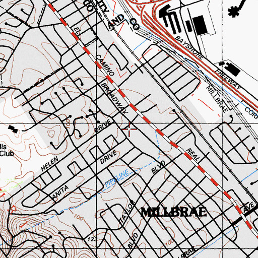 Topographic Map of Millbrae Square Shopping Center, CA
