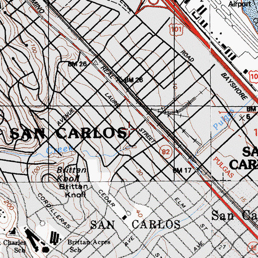 Topographic Map of San Carlos Post Office, CA