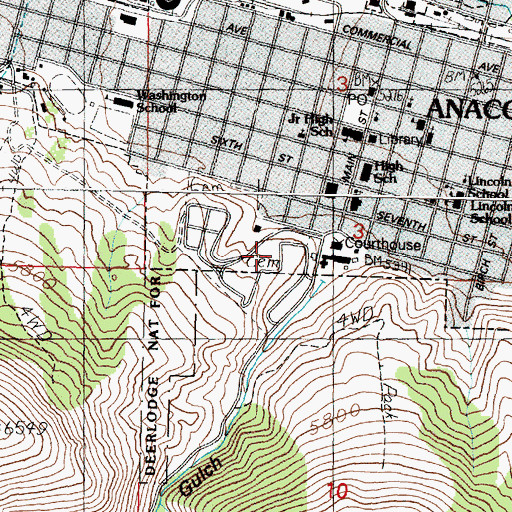 Topographic Map of Lower Hill Cemetery, MT