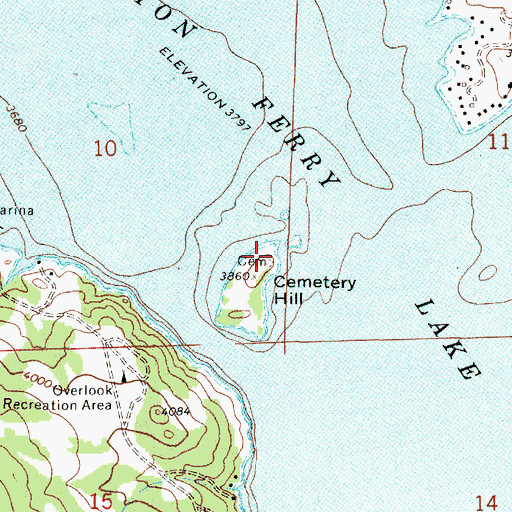 Topographic Map of Cemetery Island / Canyon Ferry Cemetery, MT