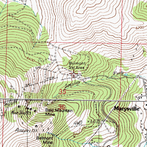 Topographic Map of The Meadow Ski Trail, MT