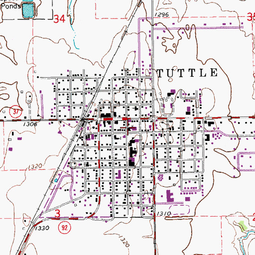Topographic Map of Tuttle Christian Church, OK