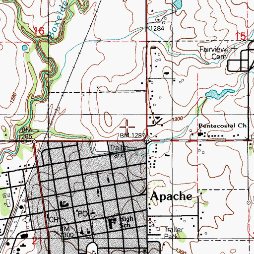 Topographic Map of Apache Middle School, OK