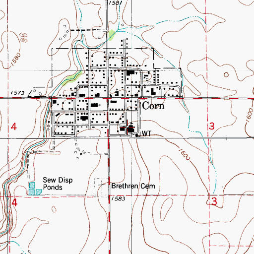Topographic Map of Washita Heights High School, OK