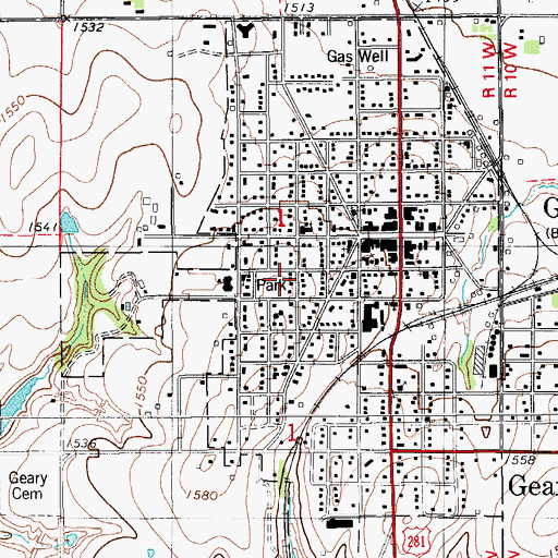 Topographic Map of Geary Junior High School, OK