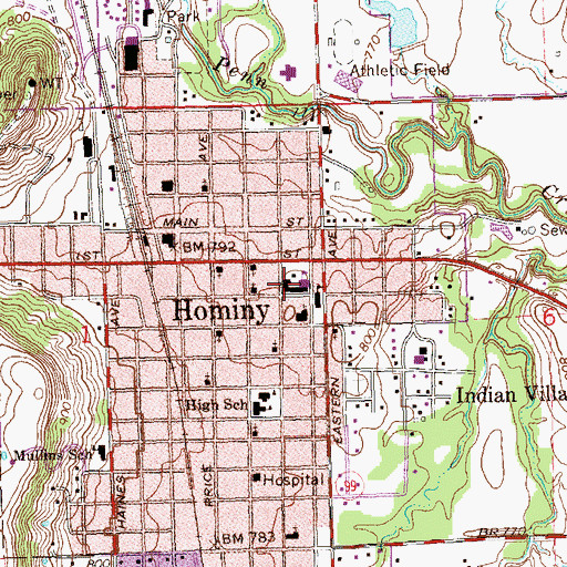 Topographic Map of Hominy High School, OK