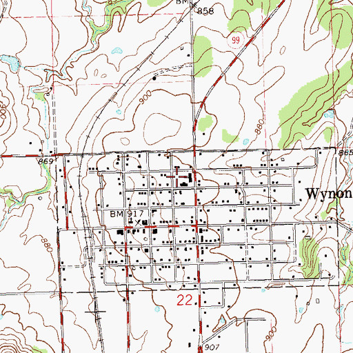 Topographic Map of Wynona High School, OK