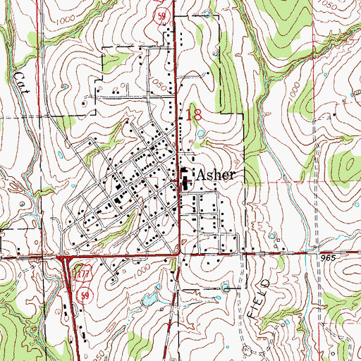 Topographic Map of Asher Elementary School, OK