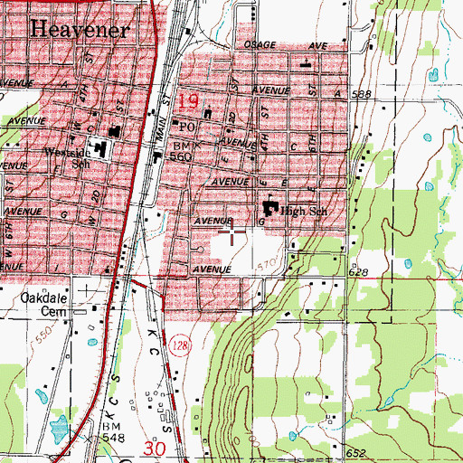 Topographic Map of Heavener Elementary School, OK
