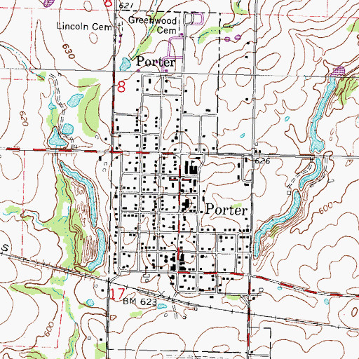Topographic Map of Porter Consolidated Elementary School, OK