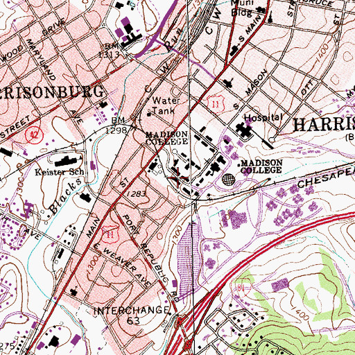 Topographic Map of Wayland Hall, VA