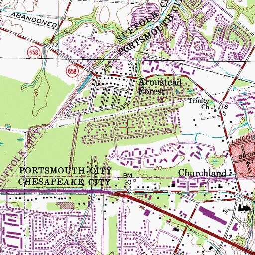 Topographic Map of Churchland West, VA
