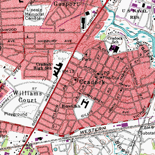 Topographic Map of Cradock Methodist Church, VA