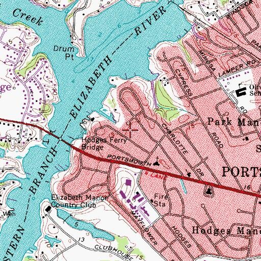 Topographic Map of Pine Acres, VA