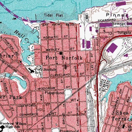 Topographic Map of Port Norfolk Baptist Church, VA