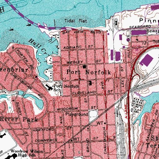 Topographic Map of Port Norfolk Pentecostal Assembly Church, VA