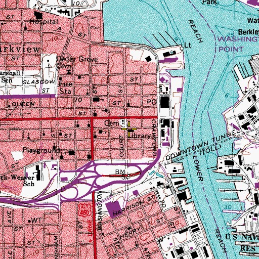 Topographic Map of Portsmouth Public Library, VA